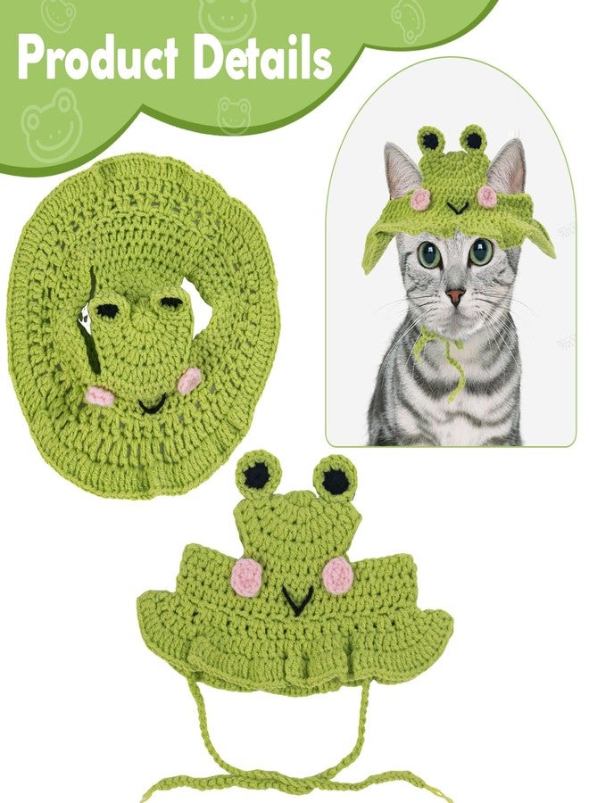 Clofiak Frog Cat Hats, Cotton Cat Clothes, Cute Themed Knit Cats Bonnet for Costumes, Halloween, Christmas, Holiday Party - Image 3